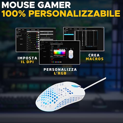 The G-Lab – Kult Oxygen – Mouse Gaming con Filo ad Alte Prestazioni 12.800 DPI – Massima Reattività, RGB 100% Personalizzabile, 6 Pulsanti Programmabili, Ambidestro, Silenzioso – Bianco – Novità - Mouse gaming - Immagine 3