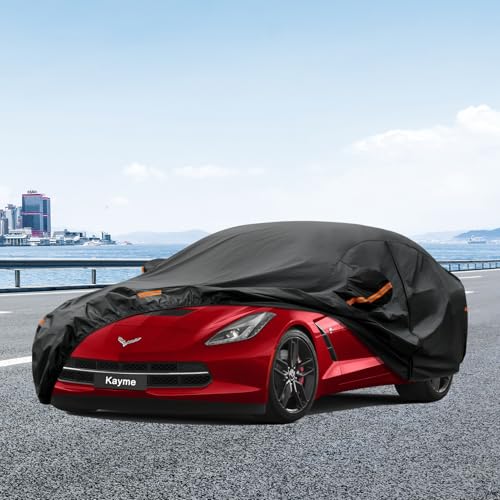 Image of Kayme 7 Layers Car Cover Custom Fit for Chevrolet Corvette C4 /C5 /C7 /C8 Coupe Convertible Targa (1980-2025) Waterproof All Weather for Automobiles, Outdoor Full Cover Rain Sun UV Protection.Black