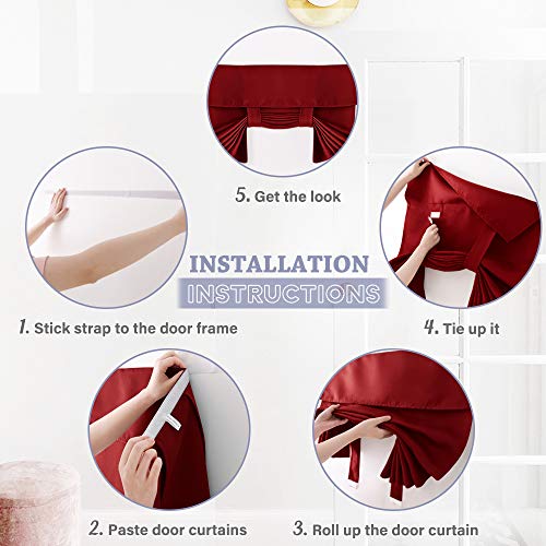 RYB HOME Blackout Door Curtain - Thermal Insulated Curtain for Tricia Window Decor Room Darkening Drapery for Double Glass/French Door Drape Full Privacy, 26 x 69, 1 Pc, Burgundy Red