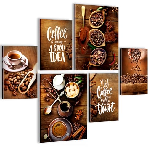 Novart PRÊT À ÊTRE ACCROCHÉ - Tableaux Decoration Set Tableaux de cuisine Café Marron - Cuisine Salle à manger XXL Collage - N034263a