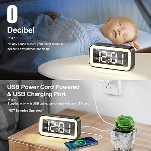 Digital Alarm Clock With Night Light 0-100% Adjustable Brightness Mirror Electronic Led Digital Clock Sound Activation 2 Alarm 12/24Hr Snooze Usb Port Alarm Clocks For Bedrooms Bedside Kids(Black) #TOP7