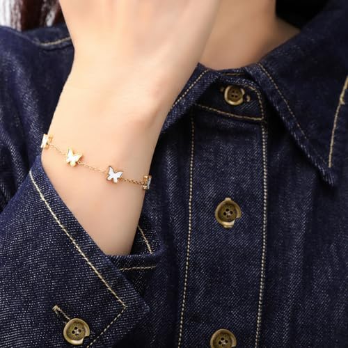 Image of 18K Gold Plated Stainless Steel Dainty Charms Colorful Crystal Birthstone Bracelet Minimalist Cute Jewelry for Women