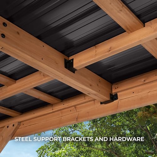 Backyard Discovery Kingsport 20' x 12' Cedar Wood Outdoor Carport Garage with Heavy-Duty Galvanized Steel Slope Roof, Snow Support, Wind Resistance, PowerPort, Shelter to Protect Cars, Boats, Trucks - image 8