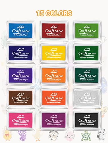 MERDTTES 15 Colors Craft Ink Pads, Washable Finger Ink Pads for Stamps for Kids DIY, Paper, Wood Fabric, Scrapbooking, Rubber Stamps (15 Pack) - Thumbnail 3