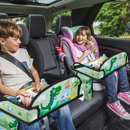 Image of Kids Travel Tray, Kids Travel Trays for Car Seat, Road Trip Essentials for Toddler, Carseat Lap Tray with Dry Erase Board & Storage Organizer for Road Trip Activities for Kid, Green