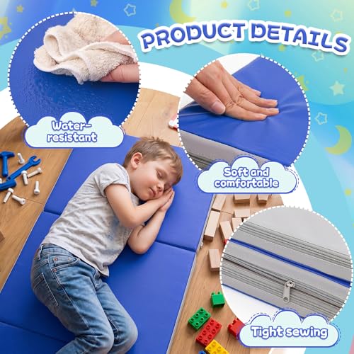 Image of Wesiti 5 Pcs Folding Kids Nap Mats for Preschool Daycare, 3 Section Folding Rest Mats Sleeping for Kids Toddler Nap 1 Inch Thick, Kindergarten School Classroom Supplies (Blue,Gray)