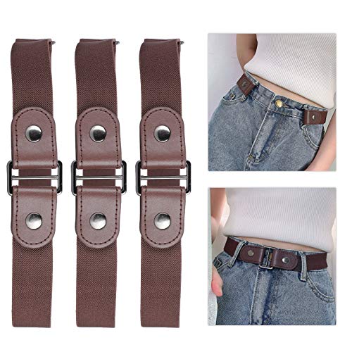 3 Set Elastic Belt, 70cm Stretch Waistband Adjustable Belt with Metal Buckle for Men Women Pregnant Elderly Special Needs (Brown)2