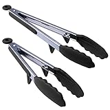 Kitchen Tongs Set, MANLEHOM Locking Heavy Duty Silicone Salad Tongs Stainless Steel with Built-in Stand for Food Cooking 2 Pack [9