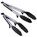 Kitchen Tongs Set, MANLEHOM Locking Heavy Duty Silicone Salad Tongs Stainless Steel with Built-in Stand for Food Cooking 2 Pack [9"+12"] Black