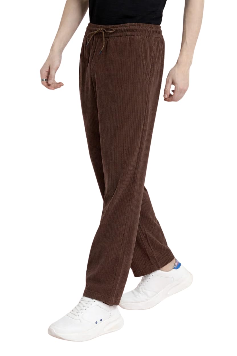 hardflex Men Corduroy Track Pants Elastic Waist Drawstring Casual Straight Fit Trousers Soft Ribbed Fabric Comfortable Fit Lounge Pants-picture-14