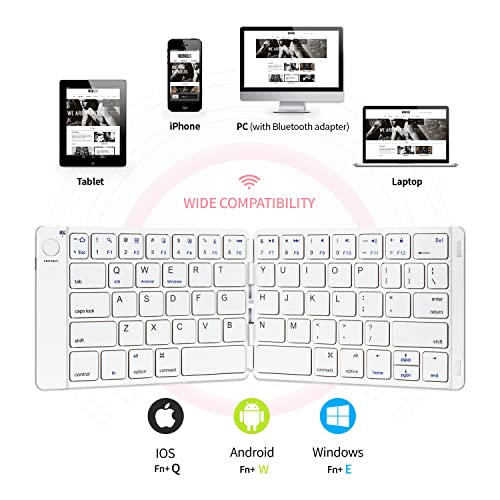Samsers Foldable Bluetooth Keyboard - Portable Wireless Keyboard With Stand Holder, Rechargeable Full Size Ultra Slim Folding Keyboard For Ios Android Windows Smartphone Tablet And Laptop, White-Pink #TOP1