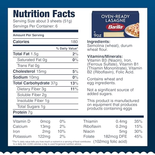 Image of Barilla Oven-Ready Lasagne, 9 oz. Box - Pasta Made with Durum Wheat Semolina - Kosher Certified Pasta (Pack of 4)