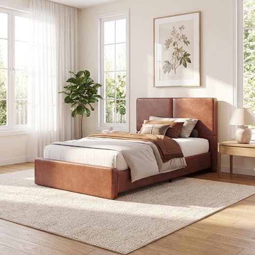 IDEALHOUSE Twin Size Upholstered Bed Frame,Platform Bed with Headboard, No