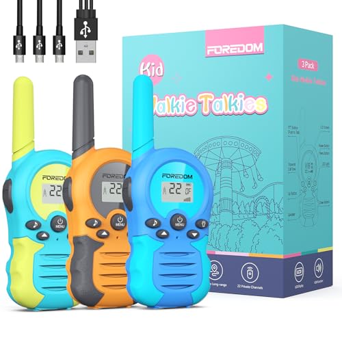 FOREDOM Rechargeable Walkie Talkies for Kids Walkie Talkies Long Range for Boy & Girl Age 3 to 12 Year Old Birthday Toys - 3 Pack
