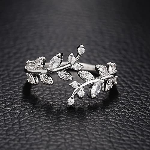 Mnyixsi Leaf Zircon Ring 925 Sterling Silver Dainty Zircon Rings Hypoallergenic Lucky Leaves Statement Ring for Women Promise Ring Fashion Jewelry Vine Leaf Fashion Statement Ring for Women Silver