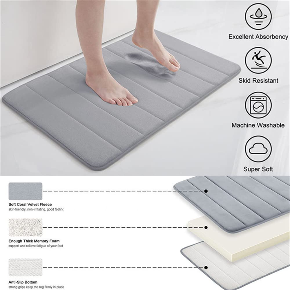 Tapis De Bain Mémoire De Forme - Hiseng - Antidérapant, Absorbant Et Lavable - 60x90cm Bleu Clair