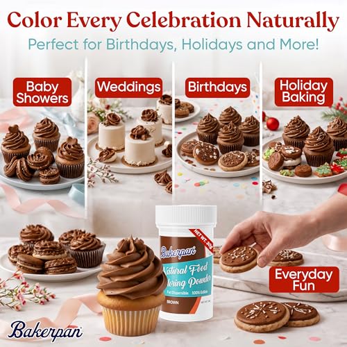 Image of Bakerpan Brown Food Coloring Powder for Baking - 30g Oil Based, Artificial Dye-Free, Kosher, Gluten-Free - For Buttercream, Chocolate, Candy & Cakes