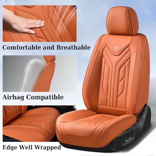 Image of Coverado Seat Covers, Car Seat Covers Front Seats, Leather Seat Covers for Cars, Automotive Seat Covers Car Seat Protector Car Seat Cushion Universal Fit for Most Sedans SUV Pick-up Truck(Orange)
