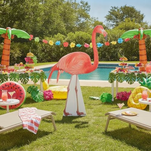 Image of Geelin 5ft Flamingo Cardboard Cutout Standup Flamingo Party Decoration Life Size Summer Beach Theme Decoration Tropical Backdrop Photo Prop for Hawaii Beach Themed Birthday Party Decor
