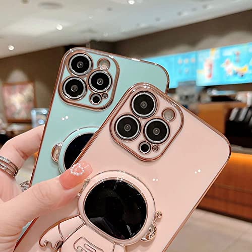Image of KC Back Cover for Mi Redmi Note 14 Pro Plus 5G - Hidden Astronaut Folding Bracket Kickstand Electroplated Soft Silicone Camera Protection Case - Pink