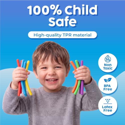Image of BUNMO Sensory Toys Stretchy Strings for Toddlers 3+ - Stimulating & Addictive Fidget Toys for Kids - Hours of Fun for Kids - Non-Mouthable Toy 3+ - Mini Smooth 12 Pack