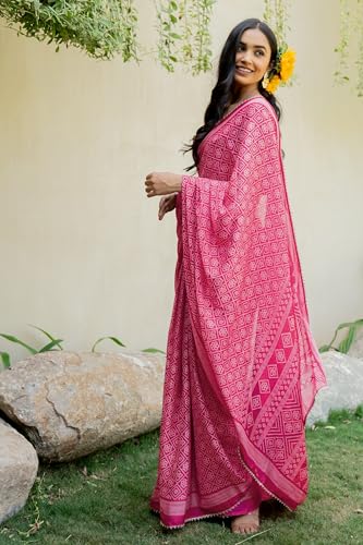 Image of MIRCHI FASHION Women Saree Leheriya Print Chiffon | Lightweight Traditional Sari for Farewell and Wedding Ceremonies with Unstitched Blouse Piece