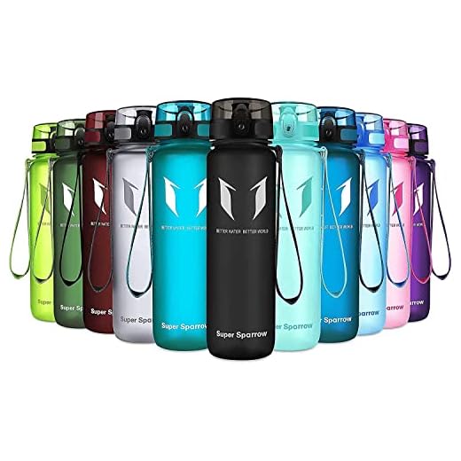 Super Sparrow Botella de Agua Deportiva - 1000ml - Sin BPA (Mate- Negro)