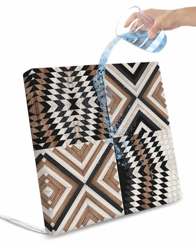 Pinroote Boho Brown Black Patio Cushion Covers, Outdoor Cushion Covers Waterproof Seat Cushion Slipcovers, Wooden Modern Geometric Abstract Chair Cushion Cover for Garden Sofa 24