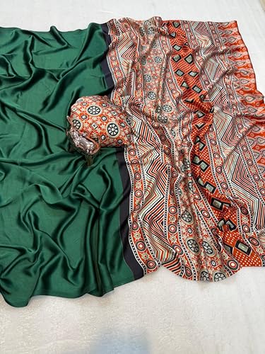 Image of SATIKA VASTRAM Modal Silk Ajrakh Saree Bandhani Design Crepe Printed Designer Pallu Attach Blouse Piece