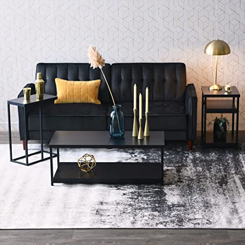 Household Essentials Jamestown C-Shaped for Accessibility Side End Table Black Oak Wood Grain and Black Metal
