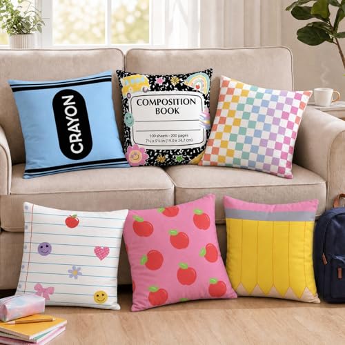 Frienda 6 Pcs Classroom Pillow Covers 18 x 18 Colorful Stationery