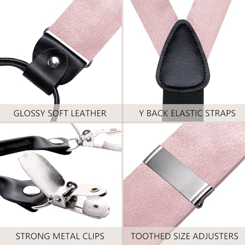 Image of Dubulle Suspender and Bow Tie for Men Paisley Solid Mens Suit Braces Pretied Bowtie and Handkerchief Cufflinks Formal Wedding