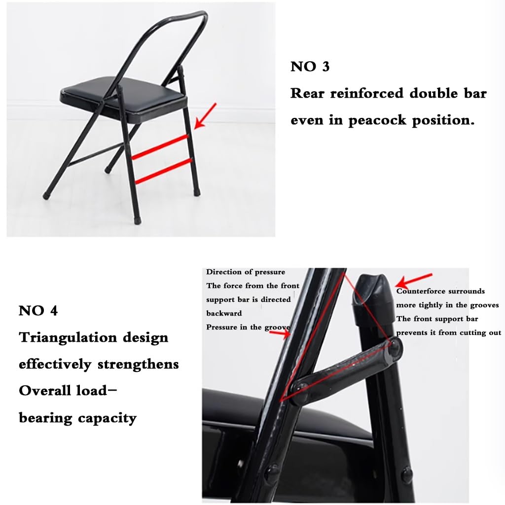 Silla de yoga plegable con patas antideslizantes, piel sintética, sin respaldo, para entrenamiento de fuerza y equilibrio, marco de metal, color rosa, ideal para paradas de manos y entrenamientos en