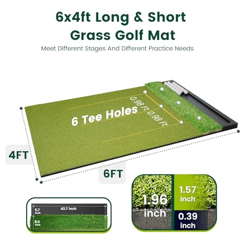 Image of Dual Turf Golf Hitting Mat with Ball Tray, Integrated Golf Practice Mat for Indoor & Outdoor Use Golf Training Mat with 3 Tees