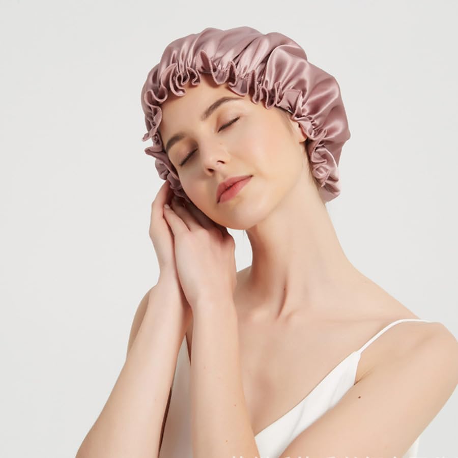Bonnet de sommeil en soie - 100 % soie de mûrier - Avec bande élastique - Pour dormir - Pour femme et fille