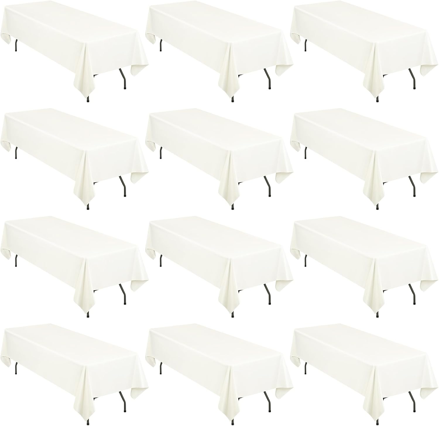 12 Pack 60 x 126 Inch Rectangle Tablecloth Ivory Polyester Tablecloth for 8 Ft Rectangle Tables, Washable Fabric Table Cloth for Wedding Dining Table Buffet Parties Camping