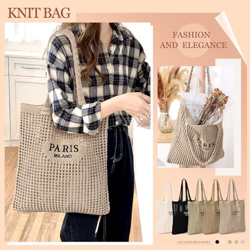 Image of Ayieyill Crochet Tote Bag For Women, Crochet Mesh Beach Tote Bag Summer Vacation Aesthetic Boho Knit Bag for Women