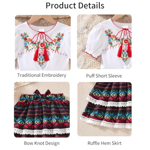Image of HIHA Toddler Little Girls Mexican Embroidered Skirts Outfit