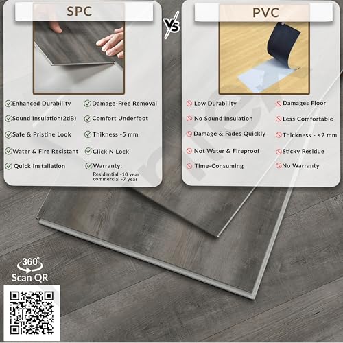 Image of Plantex SPC Tiles for Floors /Interlocking Sound Insulated Floor Tiles /Click N Lock Wooden Flooring for Livingroom /Kitchen-30 Square Feet /10 Tiles,Memorial Silver-DIY Installation(Water&Fire Resistant)
