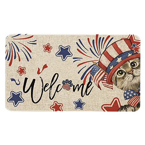 Roszwtit-4th-of-July-Door-Mat-30-X-17-Inch-Independence-Day-Cat-Doormat-Indoor-Outdoor-Entrance-Floor-Mat-Non-Slip-Patriotic-Memorial-Day-Home-Decor-Rubber-Welcome-Mats Roszwtit 4th of July Door Mat 30 X 17 Inch Independence Day Cat Doormat Indoor Outdoor Entrance Floor Mat Non Slip Patriotic Memorial Day Home Decor Rubber Welcome Mats