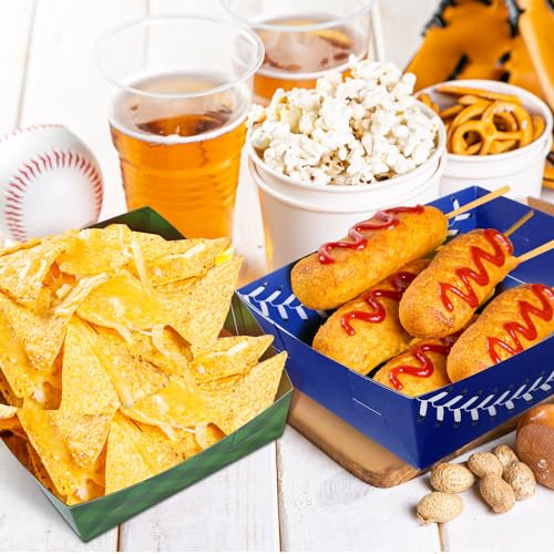 Image of Teling 36 Pcs Large Baseball Plates Party Trays 5 Lb Food Boat,Blue | Paper Plates with Baseball Designs, Holds Nachos Burgers Fries, For Softball Birthday Party Supplies, Serving Snack Boats