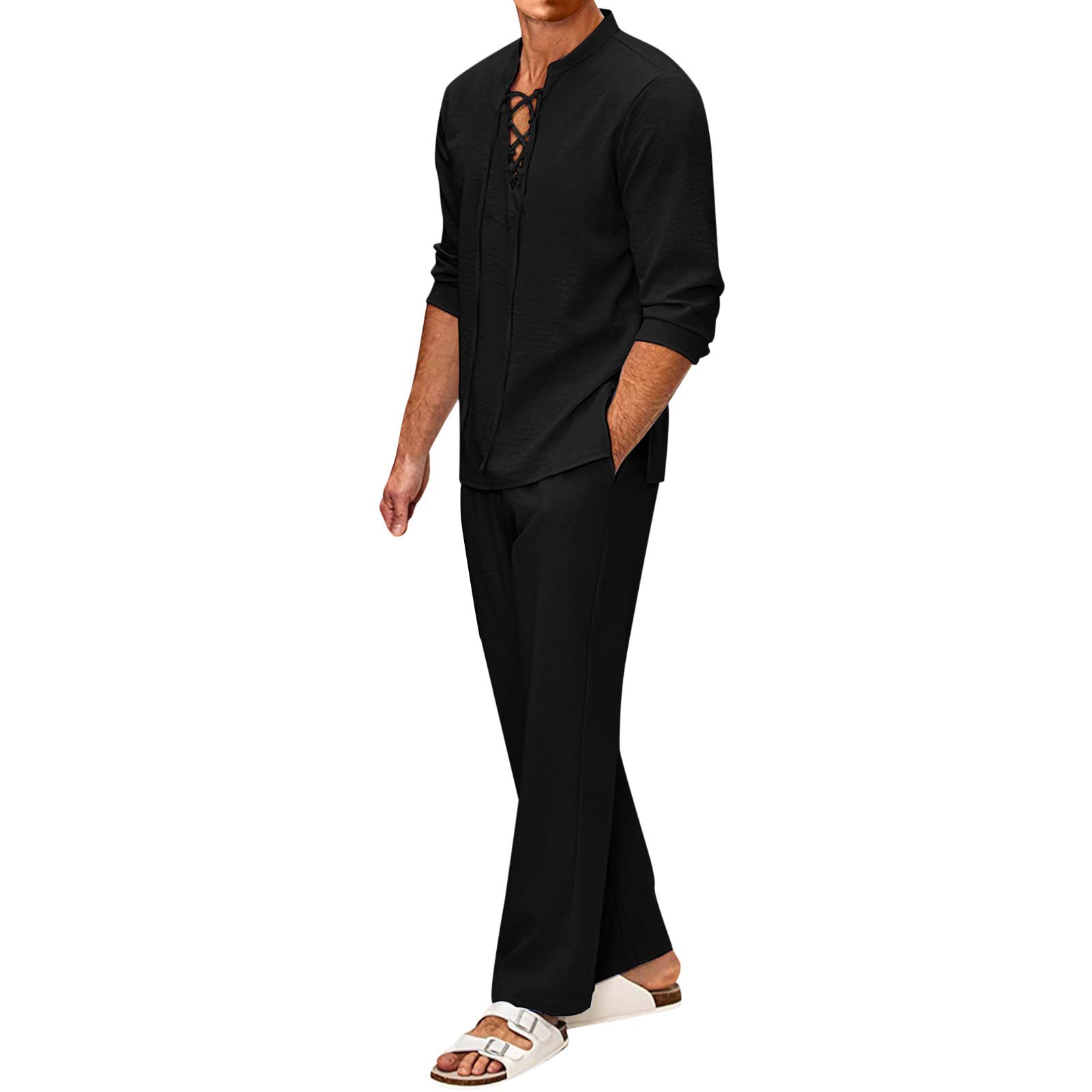 Tuta da uomo per il tempo libero, slim fit, da lavoro, tinta unita, vintage, estiva, elegante, leggera, traspirante, morbida, confortevole, per attività all'aperto e casual