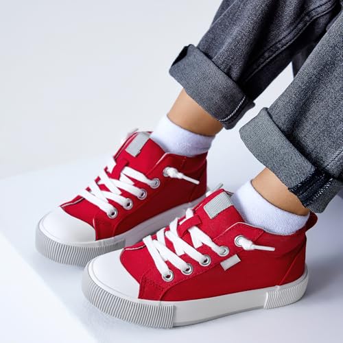 Kids' Cotton Mid-Top Slip-On Sneakers - Casual Canvas Shoes for Girls and Boys(Red 9 Toddler) by Smoothscape - Used condition - Image 5