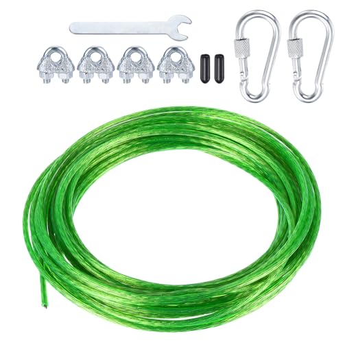 PATIKIL Plastic Coated Clothesline Kit, 5/32"x33ft Steel Core Clothes line Metal Cable & Wire Rope for Drying Clothes Outside Hanging