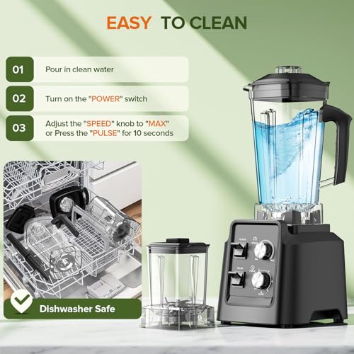 Image of Blender, 1800W Blender with Grinder - 6-Blade Professional Smoothie Blenders for Kitchen, Crushes Ice, Self-Cleaning, 68oz & 20oz Jars Dishwasher Safe, for Baby Food, Nut Butter