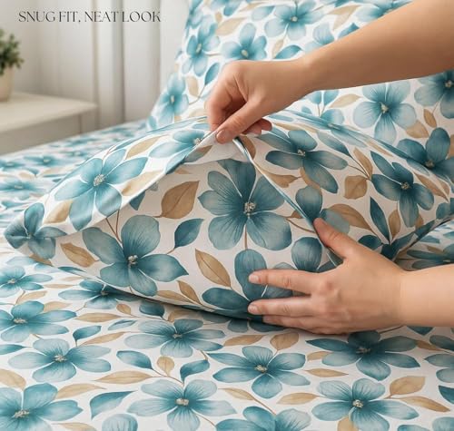 Image of HOMEKART 2 Bedsheet Combo Set with 4 Pillow Covers - Premium Cotton Glace Cotton Printed Double Bedsheets, 2 Elegant Colors, Soft Breathable Luxury Bedding Set - Botanical Olive