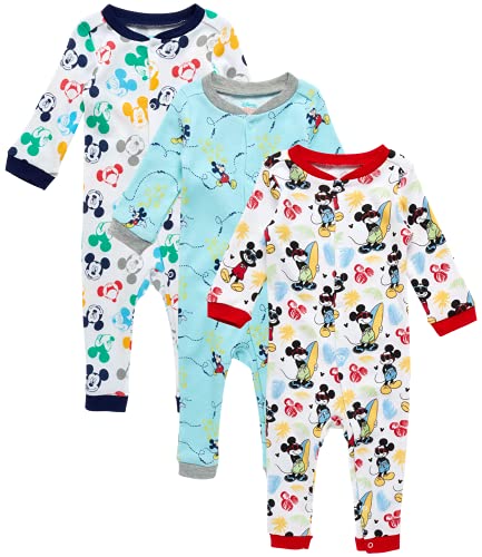 Disney Baby Mickey & Minnie Mouse Romper â€“ 3 Pack Footless Coveralls Pajamas (Newborn), Size 3-6 Months, Mickey