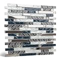 V-MOZZA 5-Sheet Blue Glass & Metal Mosaic Backsplash Tile — 11.8x11.7 Mixed White Crystal Glass Subway Tiles, Professional Heat-Resistant Wall Panels for Kitchen, Fireplace & Vanity (5 Sq. Ft.)