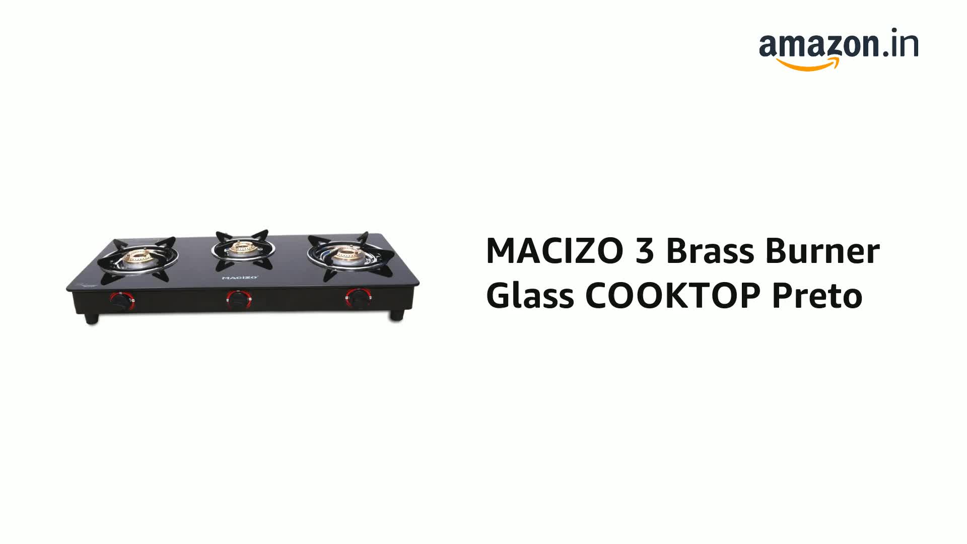 MACIZO 3 Brass Burner Gas Stove Glass COOKTOP Preto Black, Manual