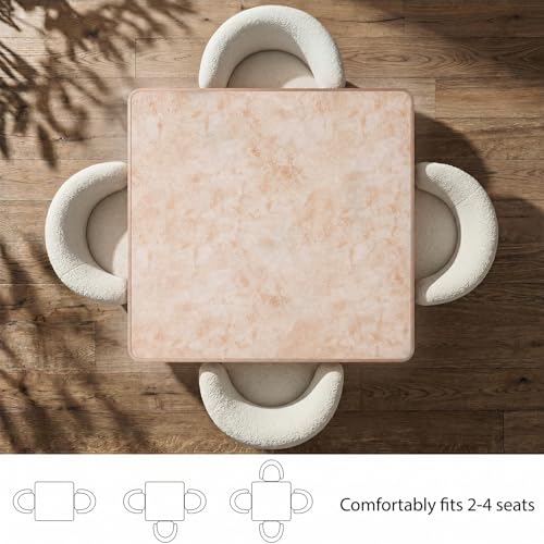 Image of 31.5''Small Square Dining Table,Sintered Stone Tulip table&Metal Edge&Base | Modern Square Pedestal Dining Table for 2-4 Person ,Bistro Tables for Dining Room /Restaurants /Small Spaces /Pubs /Marble Pink